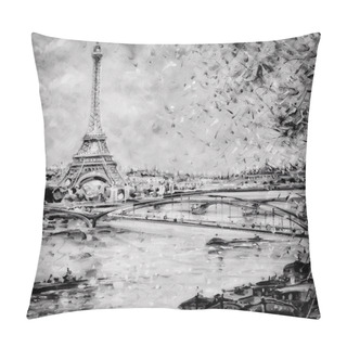 Personality  Black And White Illustration Of Eiffel Tower In Paris Pillow Covers