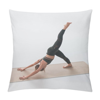 Personality  Woman Practicing Yoga Asana On Mat Pillow Covers