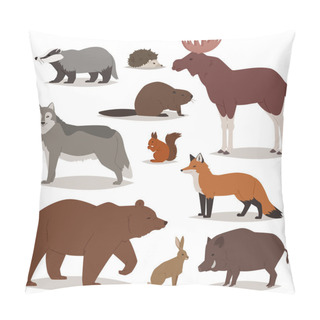 Personality  Forest Animals Vector Cartoon Animalistic Characters Bear Fox And Wild Wolf Or Boar In Woodland Illustration Set Of Elk Hedgehog And Squirrel Isolated On White Background Pillow Covers