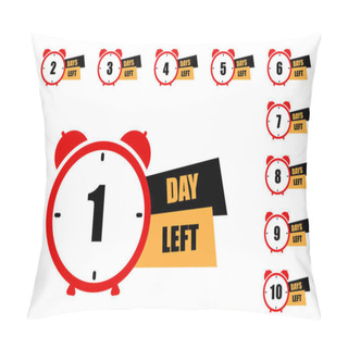 Personality  Alarm Clock Countdown Sequence. One Day Left Highlight. Time-sensitive Alert. Vector Illustration. EPS 10. Stock Image. Pillow Covers