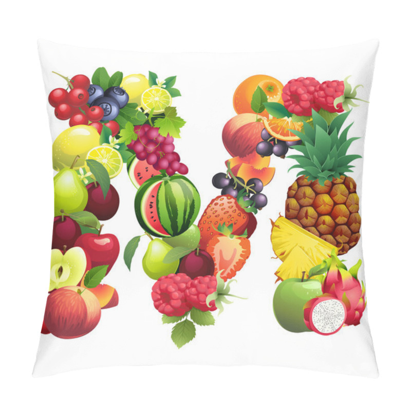 Personality  Letter M Composed Of Different Fruits With Leaves Pillow Covers