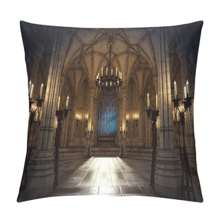 Personality  CGI Illustration Of Fantasy Castle Or Cathedral Interior By Candlelight Pillow Covers