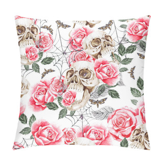 Personality  Watercolor Seamless Pattern With Skull And Roses Flowers,leaves. Pillow Covers