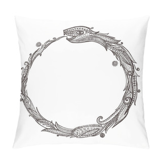 Personality  Ouroboros Graphic Vector Symbol Or Logotype, Snake Eating Its Own Tail, Eternity Esoteric Symbol Balack And White Template Pillow Covers