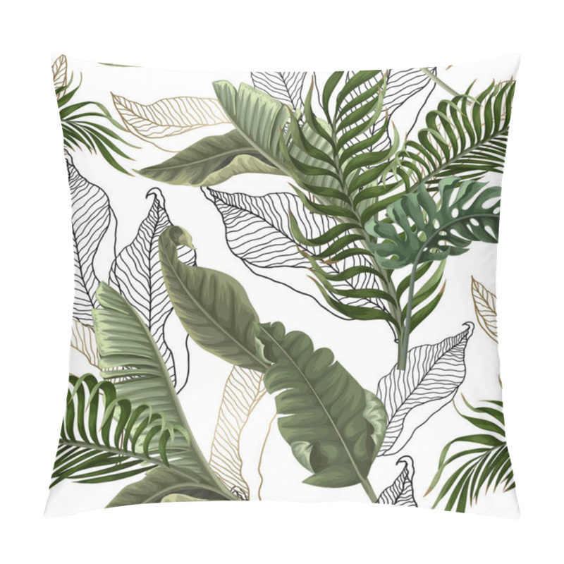 Personality  Seamless pattern with tropical leaves on white background. Vector. pillow covers