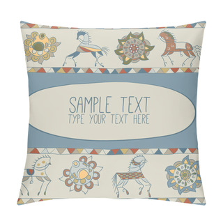 Personality  Illustration With Horses, Flower, And Patterns Can Be Used As A Postcard Vignette For Text Pillow Covers
