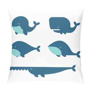 Personality  Whale Icon Set. Cartoon Style On White Background. Vector Pillow Covers