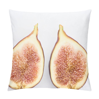 Personality  Ripe Delicious Fig Halves On White Background Pillow Covers