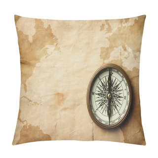 Personality  Vintage Compass On Old Map With Copy Space Pillow Covers