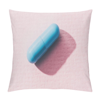 Personality  Close Up View Of Blue Medicine On Pink Surface Pillow Covers
