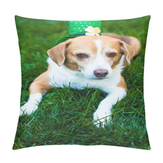 Personality  Cute Dog In The Grass Wearing A Shamrock Hat Pillow Covers
