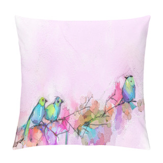 Personality  Abstract Colorful Oil, Acrylic Painting Of Bird And Spring Flower. Modern Art Paintings Brush Stroke On Canvas. Illustration Oil Painting, Animal And Floral For Background. Pillow Covers