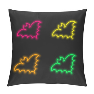 Personality  Bat Outline Four Color Glowing Neon Vector Icon Pillow Covers