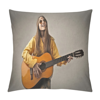 Personality  Hippy Teenager Playing The Guitar Pillow Covers
