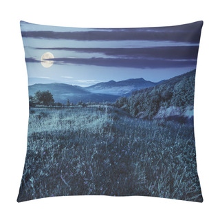 Personality  Fence On Hillside Meadow In Mountain At Night  Pillow Covers
