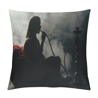Personality  Silhouette Of Woman Sitting On Bean Bag Chair And Smoking Hookah In Darkness Pillow Covers