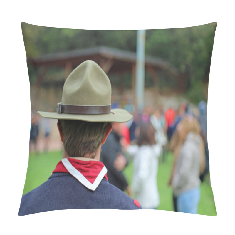 Personality  scout leader with the great Campaign hat and the neckerchief pillow covers