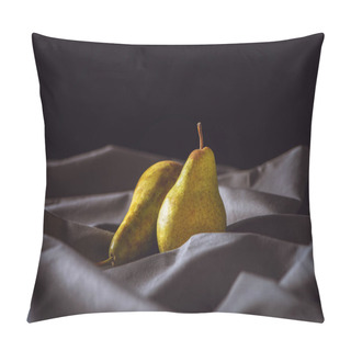Personality  Close-up Shot Of Ripe Yellow Pears On Grey Drapery On Black Pillow Covers