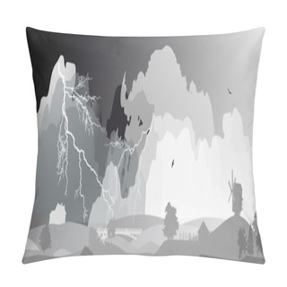 Personality  Grey Landscape With Village And Lightning Pillow Covers
