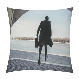 Personality  Stylish Man With Baggage Running Out Tunnel To River Shore Pillow Covers