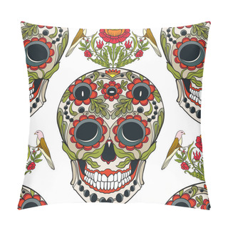 Personality  Seamless Pattern, Background With Sugar  Skull And Floral Patter Pillow Covers