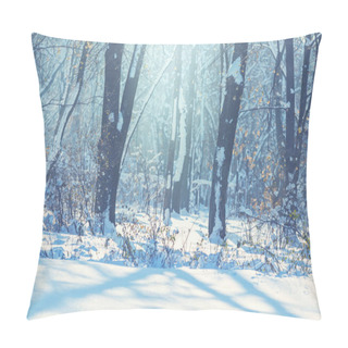 Personality  Scenic Snow-covered Forest In Winter Season. Good For Christmas Background. Pillow Covers