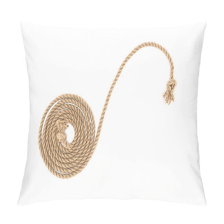 Personality  Top View Of Arranged Brown Marine Rope With Knots Isolated On White Pillow Covers