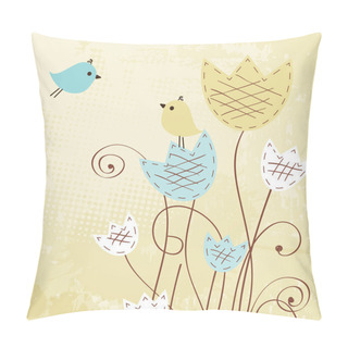 Personality  Vintage Background With Birds And Flowers Pillow Covers