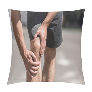 Personality  Partial View Of Sportsman With Knee Pain On Street Pillow Covers