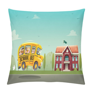 Personality  School Bus With Pupils Near School Pillow Covers