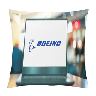 Personality  POZNAN, POL - JUN 28, 2022: Laptop Computer Displaying Logo Of The Boeing Company, An American Multinational Aerospace Corporation Pillow Covers