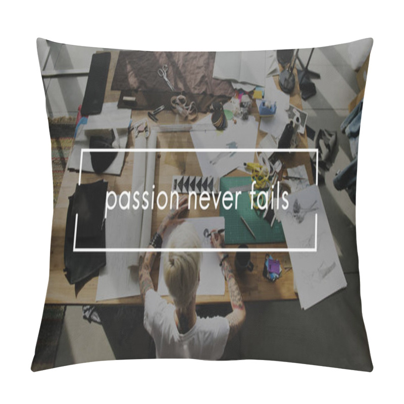 Personality  woman working at table in showroom pillow covers