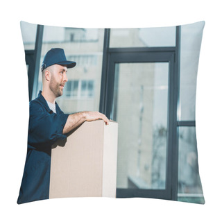 Personality  Young Delivery Man Carrying Cardboard Box Pillow Covers