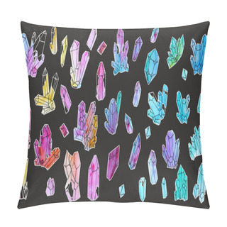 Personality  Hand Painted Watercolor Set Of Crystals Isolated On White Backgr Pillow Covers