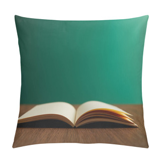 Personality  Open Book On Wooden Table With Chalkboard On Background Pillow Covers