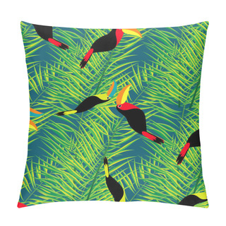 Personality  Toucan, Exotic Birds, Tropical Palm Leaves, Beautiful Seamless Vector Floral Pattern Background Pillow Covers