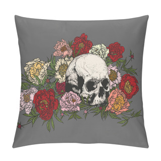 Personality  Skull Surrounded By Peonies . Pillow Covers