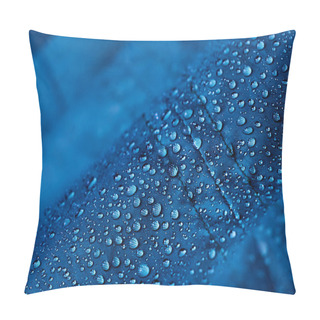 Personality  Rain Water Droplets On Blue Fiber Waterproof Fabric. Blue Background. Pillow Covers