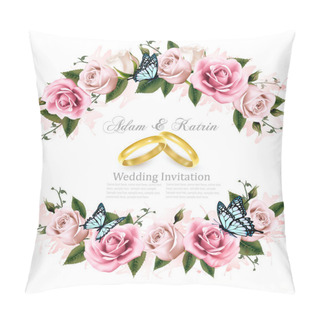 Personality  Greeting Card With Roses,invitation Card For Wedding. Vector Ill Pillow Covers