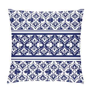 Personality  Seamless Ethnic Floral Geometric Border. Traditional Oriental Ornament. Indigo Seamless Ethnic Floral Pattern. Decorative Ornament For Fabric, Textile, Wrapping Paper. Pillow Covers