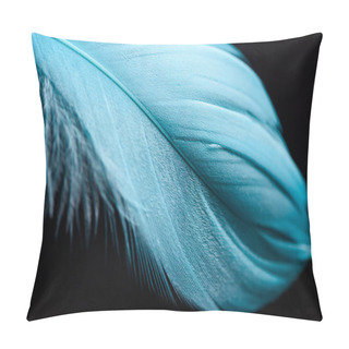 Personality  Close Up Of Lightweight Blue Textured Feather Isolated On Black Pillow Covers