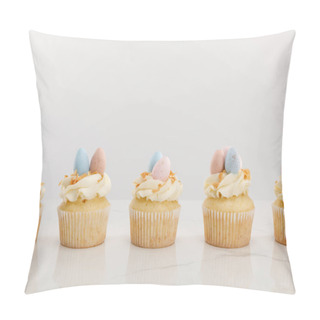 Personality  Tasty Easter Cupcakes Isolated On Grey Pillow Covers