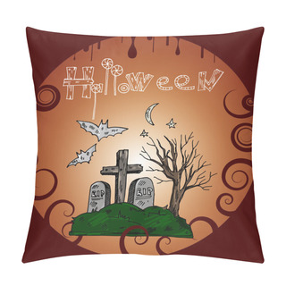 Personality  Halloween Banner With Cemetery. Vector Illustration Pillow Covers