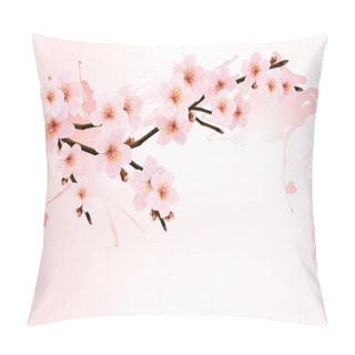 Personality  Nature Background With Blossoming Sakura Branch. Vector Illustra Pillow Covers