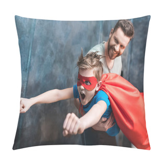Personality  Excited Boy In Superhero Costume Pillow Covers