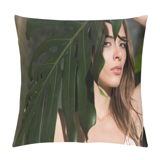 Personality  Attractive Woman With Palm Leaf Pillow Covers