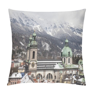Personality  View From The Town Tower Onto The City With The Cathedral And The Karwendel Mountains, Innsbruck, Tyrol, Austria, Europe Pillow Covers