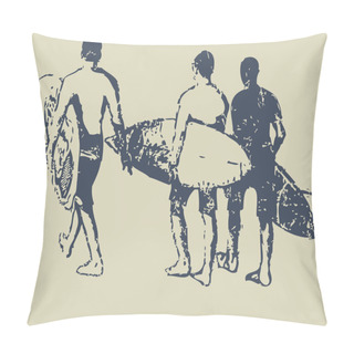 Personality  Surfers With Surfboards Walking Pillow Covers