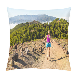 Personality  Young Woman Trail Running In Mountains On Sunny Summer Day Pillow Covers