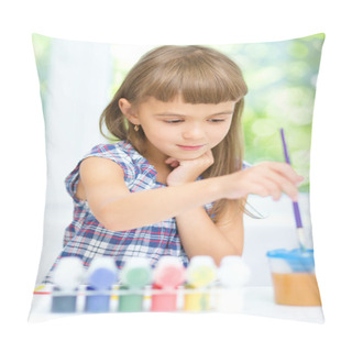 Personality  Little Girl Is Painting With Gouache Pillow Covers